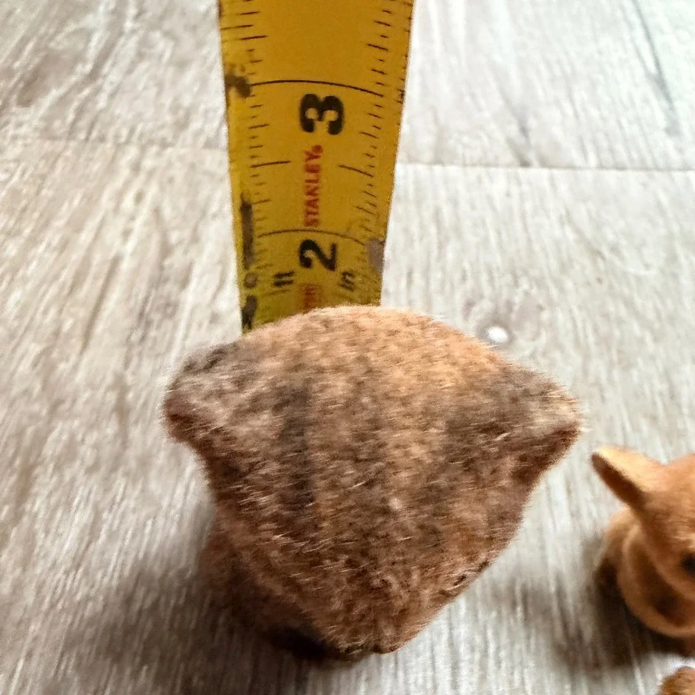 Vintage Flocked Animal Figurine Lot Cat Chipmunk Deer Miniature Fuzzy Toys 4pc